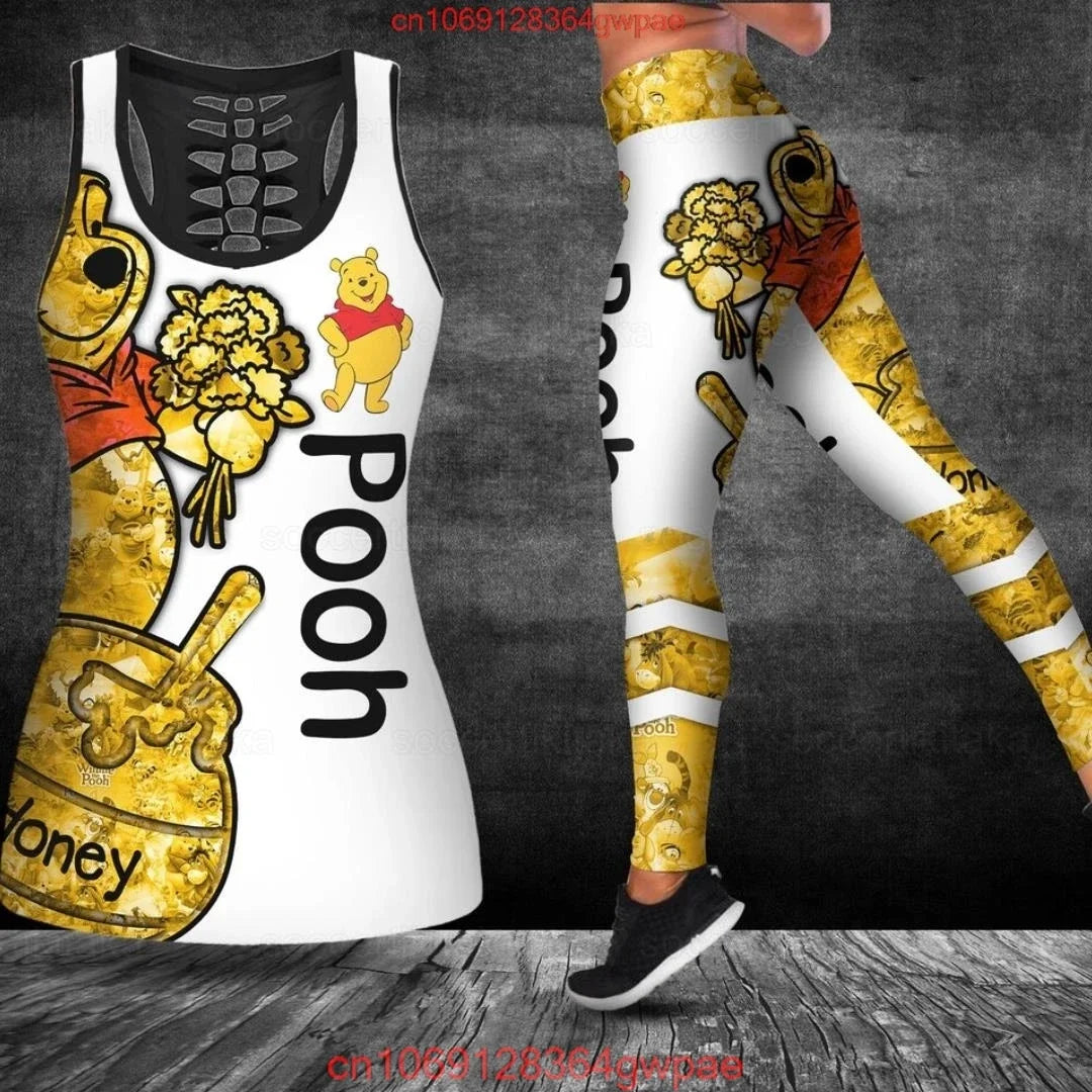 New Mickey Mouse Women's Hollow Vest Women's Leggings Yoga Suit Fitness Leggings Sports Suit Disney Tank Top Legging Set Outfit