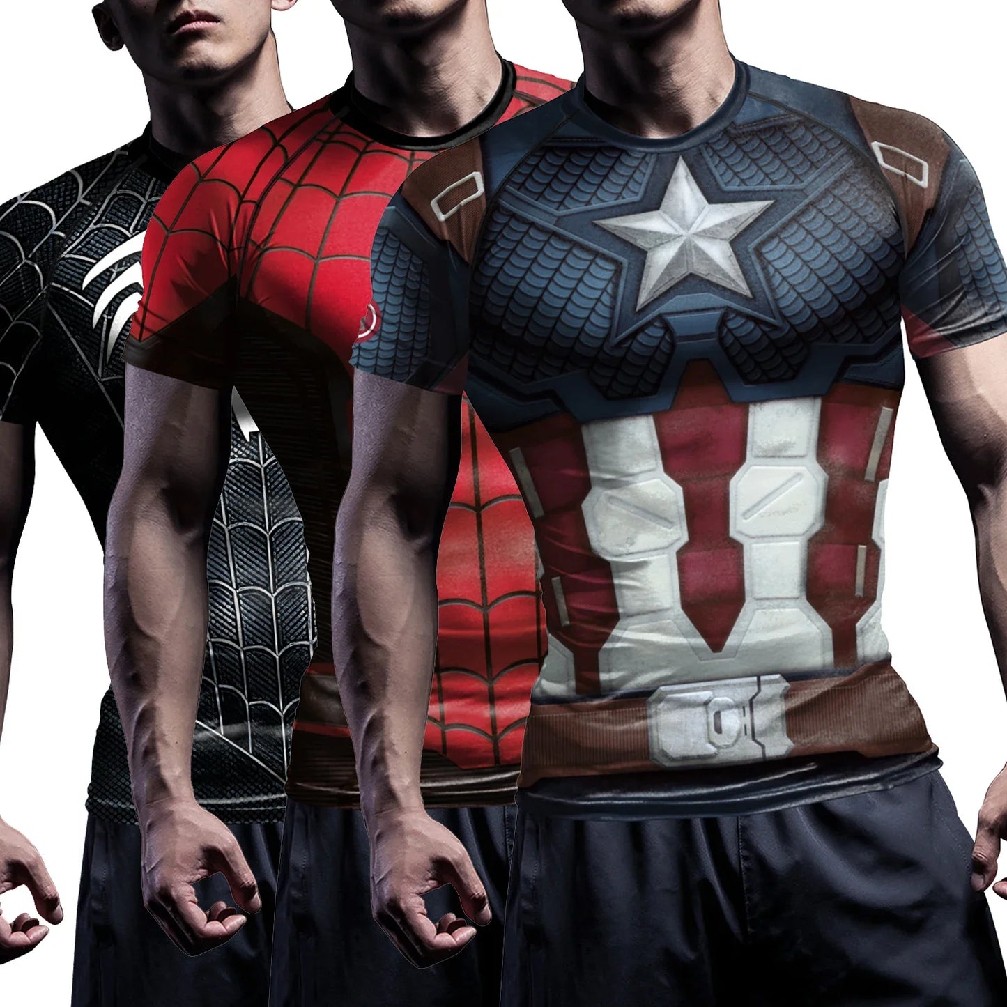 Compression Shirts for Men Short Sleeve Comics Spider Cosplay T-Shirt Super hero Top Elastic Fitness Sportwear Halloween Clothes